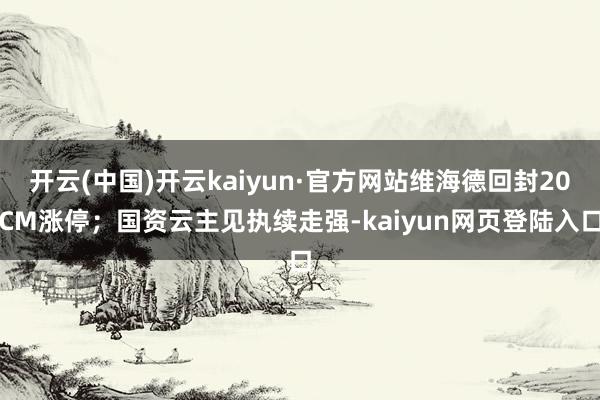 开云(中国)开云kaiyun·官方网站维海德回封20CM涨停；国资云主见执续走强-kaiyun网页登陆入口